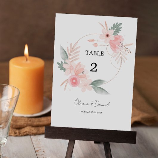 ワイルドフラワーテーブル番号カードテンプレート、ミニマリスト 招待状