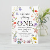 ワイルドフラワーテーマの女の子の1歳の誕生日パーティー招待状 招待状 (スタンド正面)