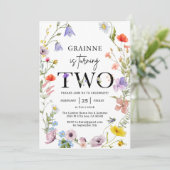 ワイルドフラワーテーマの女の子の2歳の誕生日パーティー招待状 招待状 (スタンド正面)