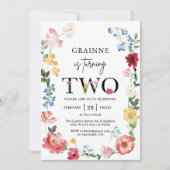 ワイルドフラワーテーマの女の子の2歳の誕生日招待状 招待状 (正面)