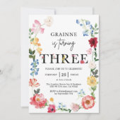 ワイルドフラワーテーマの女の子の3歳の誕生日招待状 招待状 (正面)