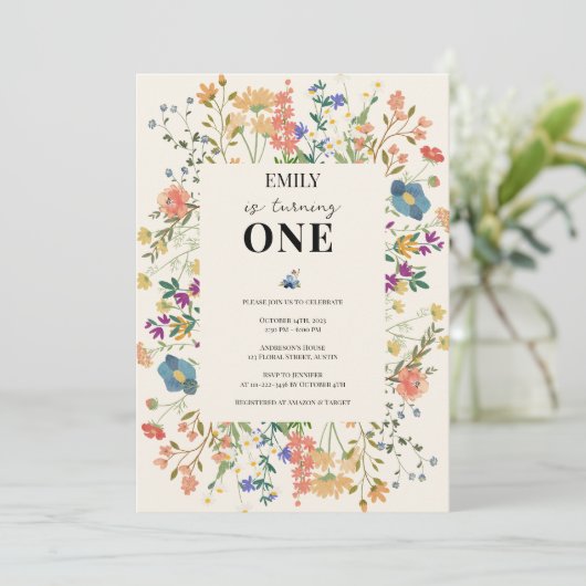 ワイルドフラワーテーマガールファースト誕生日 招待状 (スタンド正面)