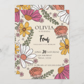 ワイルドフラワーテーマガール誕生日 招待状 (正面/裏面)
