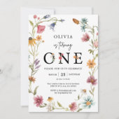 ワイルドフラワーテーマガール1stバースデーフォト 招待状 (正面)
