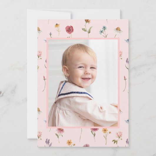 ワイルドフラワーテーマガール1stバースデーフォト 招待状 (裏面)