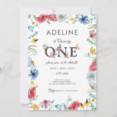 ワイルドフラワーテーマガール1st誕生日フローラ最初 招待状 (正面)
