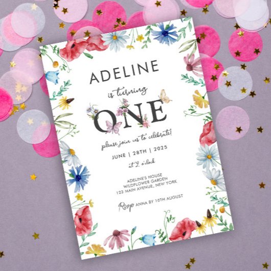 ワイルドフラワーテーマガール1st誕生日フローラ最初 招待状