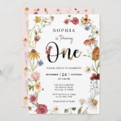 ワイルドフラワーテーマガール1st誕生日招待状 招待状 (正面/裏面)