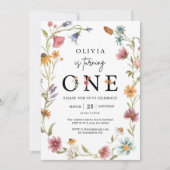 ワイルドフラワーテーマガール1st誕生日招待状 招待状 (正面)