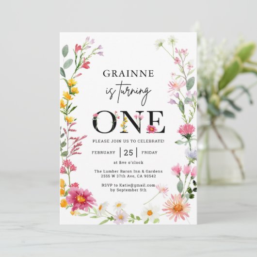ワイルドフラワーテーマガール1st誕生日招待状 招待状 (スタンド正面)