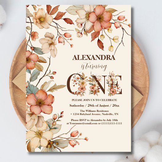 ワイルドフラワーテーマガール1st誕生日 招待状