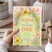ワイルドフラワーテーマガール1st誕生日、最初の誕生日 招待状