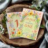 ワイルドフラワーテーマガール1st誕生日、最初の誕生日 招待状