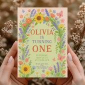 ワイルドフラワーテーマガール1st誕生日、最初の誕生日 招待状