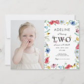 ワイルドフラワーテーマガール2nd誕生日かわいい写真 招待状 (正面)