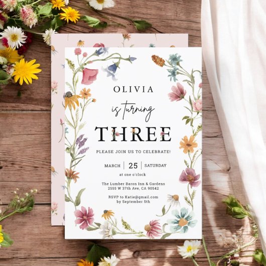 ワイルドフラワーテーマガール3rd誕生日招待状 招待状