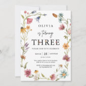 ワイルドフラワーテーマガール3rd誕生日招待状 招待状 (正面)