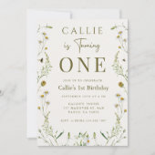 ワイルドフラワーテーマセージグリーンガール1st誕生日 招待状 (正面)
