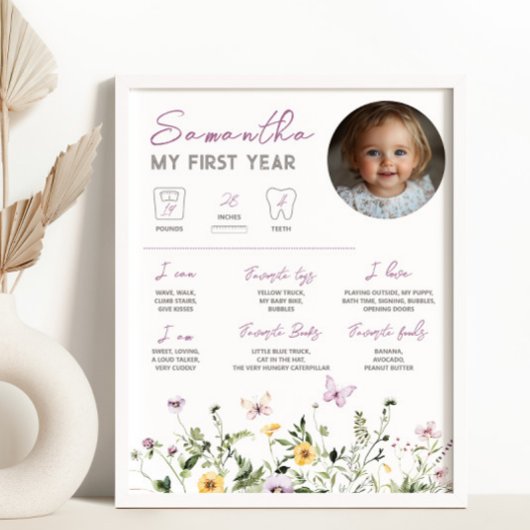 ワイルドフラワーテーマフォトマイルストーン記号 ポスター