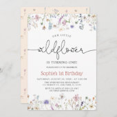 ワイルドフラワーテーマベビーガール1st誕生日 招待状 (正面/裏面)