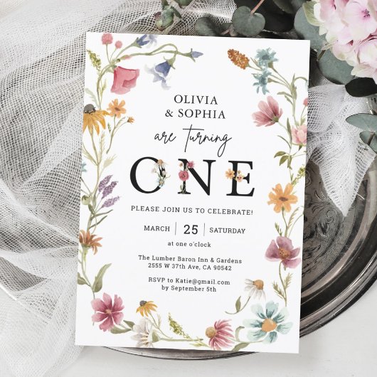 ワイルドフラワーテーマ第1ツインズバースデーパーティー 招待状