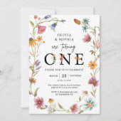 ワイルドフラワーテーマ第1ツインズバースデーパーティー 招待状 (正面)