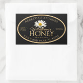 ワイルドフラワーデイジーブラックラベル縁ど金ゴールド 長方形シール (バッグ)