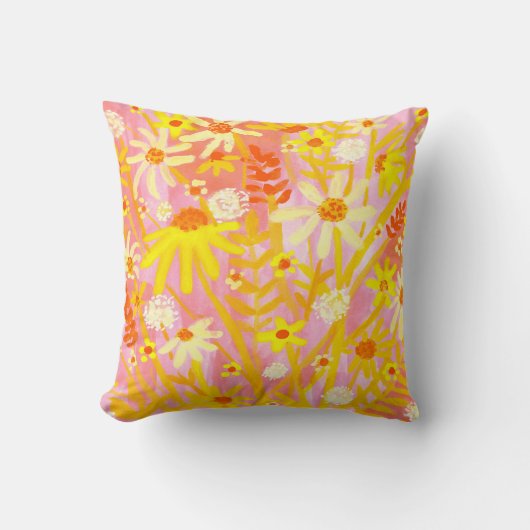 ワイルドフラワーデイジーブーケウォーター絵画カラー クッション (正面)