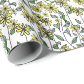 ワイルドフラワーデイジー柄かわいいボホ手描きギフト ラッピングペーパー (ロールコーナー)