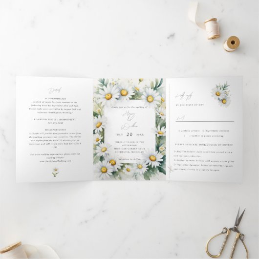 ワイルドフラワーデイジー結婚ズ 三つ折り招待状 (内部)