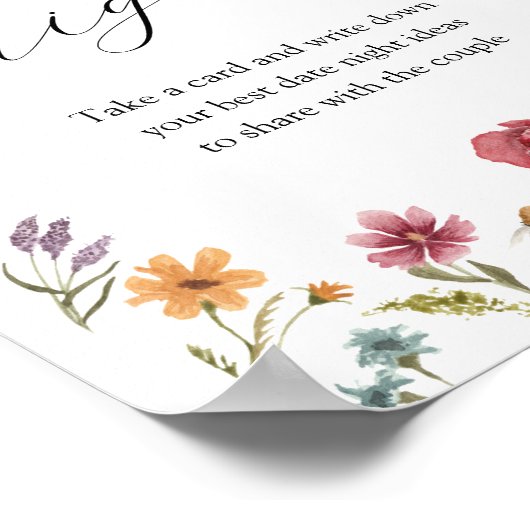 ワイルドフラワーデイトナイトアイディアブライダルシャワー標識 ポスター (角)