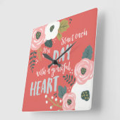 ワイルドフラワーデイドリームズ-グレートフルハートタイポグラフィ スクエア壁時計 (傾斜)