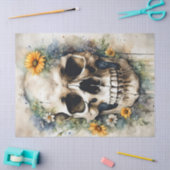 ワイルドフラワーデクページ付き水色スカル 薄葉紙 (クラフト)