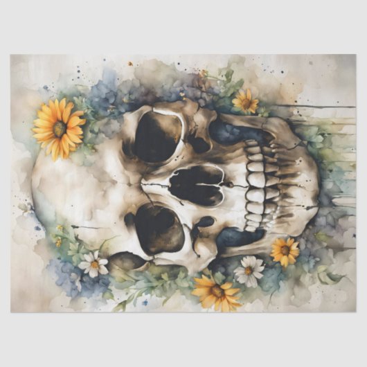 ワイルドフラワーデクページ付き水色スカル 薄葉紙 (正面)