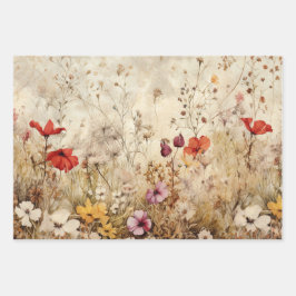 ワイルドフラワーデコページ装飾紙セット ラッピングペーパーシート