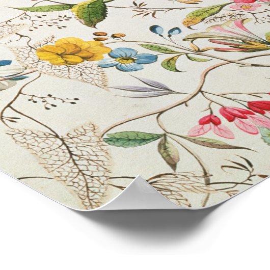 ワイルドフラワーデザインシルク素材c.1790 (w/c) ポスター (角)