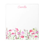 ワイルドフラワーデリケートピンクパーソナライズされたフローラ ノートパッド (正面)