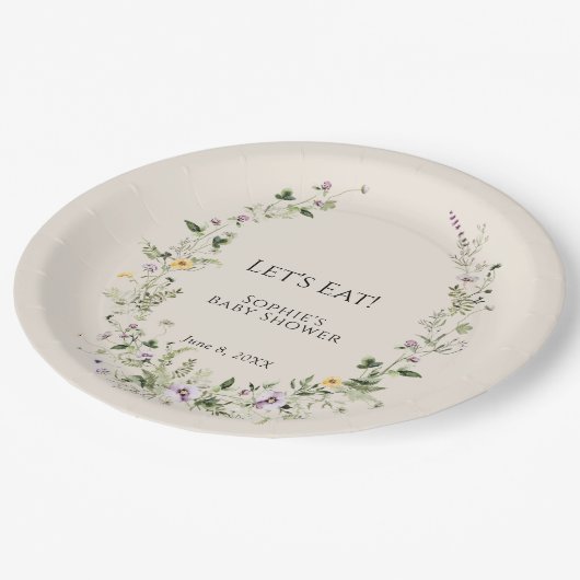 ワイルドフラワーネイチャー小さな一つ開花の赤ちゃんシャワー ペーパープレート (アングル)