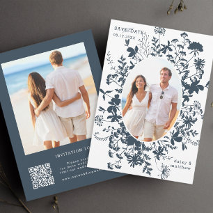 ワイルドフラワーネイビーシルエット2結婚写真 セーブザデート