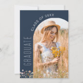 ワイルドフラワーネイビーブルー卒業パーティーの写真 招待状 (正面)