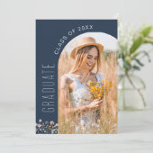 ワイルドフラワーネイビーブルー卒業パーティーの写真 招待状 (スタンド正面)