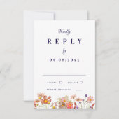 ワイルドフラワーネイビー焼きオレンジ秋の結婚式返信 出欠カード (正面)