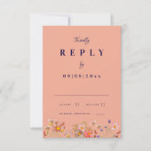 ワイルドフラワーネイビー焼きオレンジ秋の結婚式返信 出欠カード (正面)