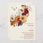ワイルドフラワーネームイニシャル秋の結婚式 招待状 (正面/裏面)