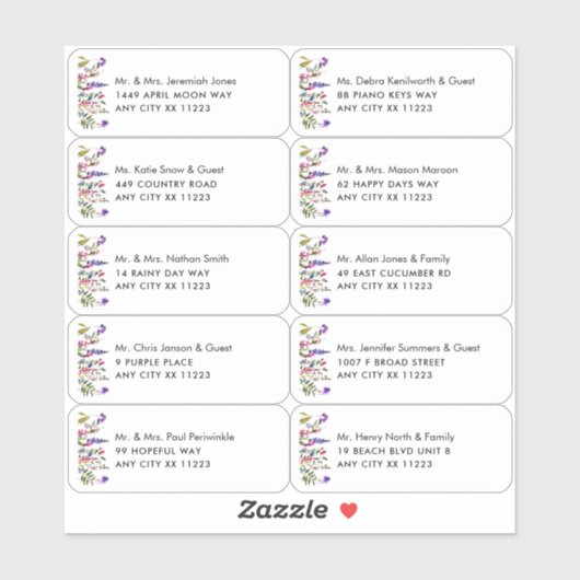 ワイルドフラワーネーム結婚のゲスト住所 シール (シート)