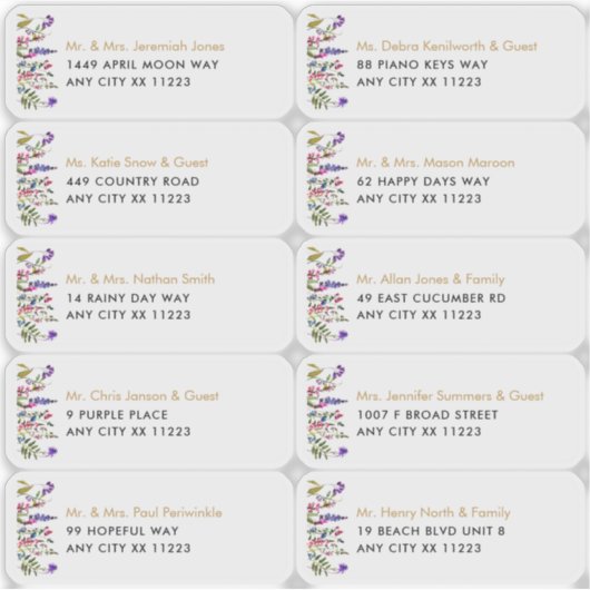 ワイルドフラワーネーム結婚のゲスト住所 シール (正面)