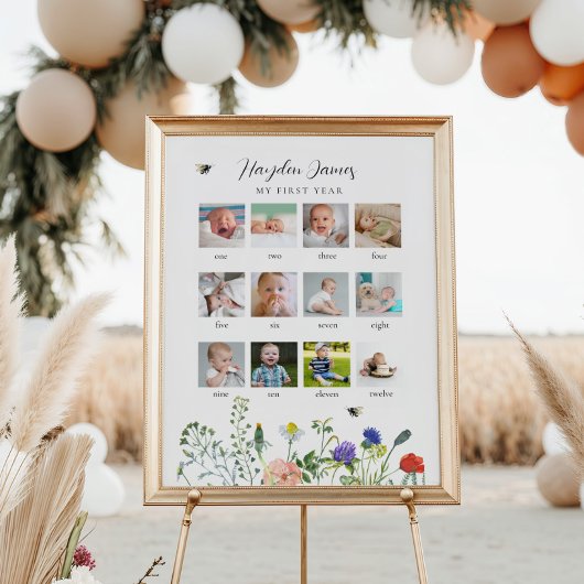 ワイルドフラワーハチ一年目誕生日写真サイン ポスター