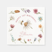 ワイルドフラワーハッピーバースデーパーティーペーパーナプキン スタンダードカクテルナプキン (正面)