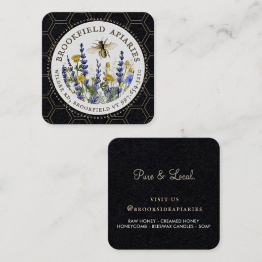ワイルドフラワーハニカム&ビーアピアルクラフトハニー スクエア名刺 (正面/裏面)