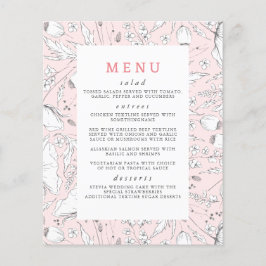 ワイルドフラワーハンドドロッエレガントクピンク結婚のメニュー チラシ